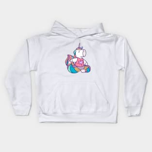 Unicorn meditation in yoga asana Kids Hoodie